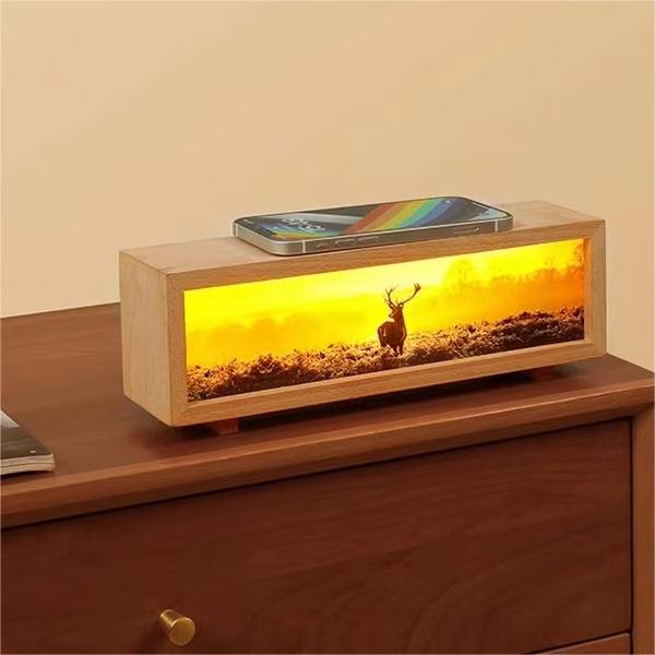 #218 Scenery Wood Lamp with Wireless Charger