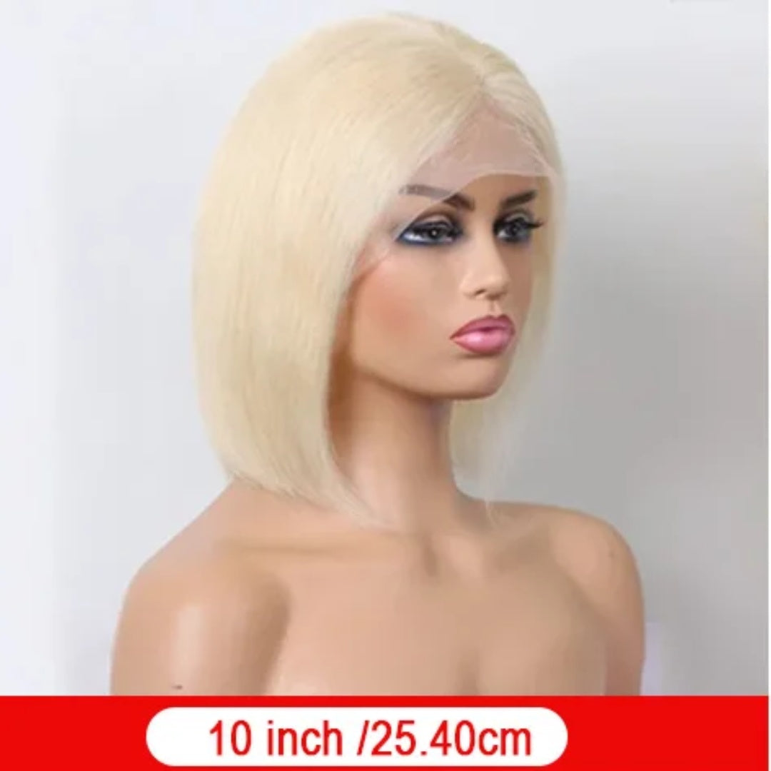 100% Human Hair Half Lace Wig with Hand-Tied Bangs - DIY Color and Style, Default 180% Density