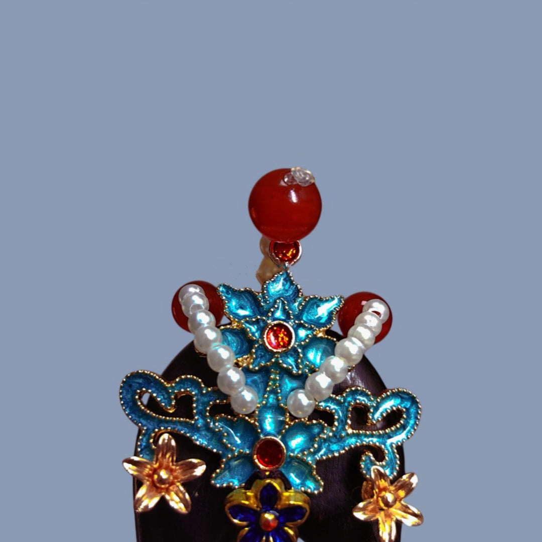 Natural Black Sandalwood Hairpin with Exquisite Agate Inlay Crown Design Hair Stick