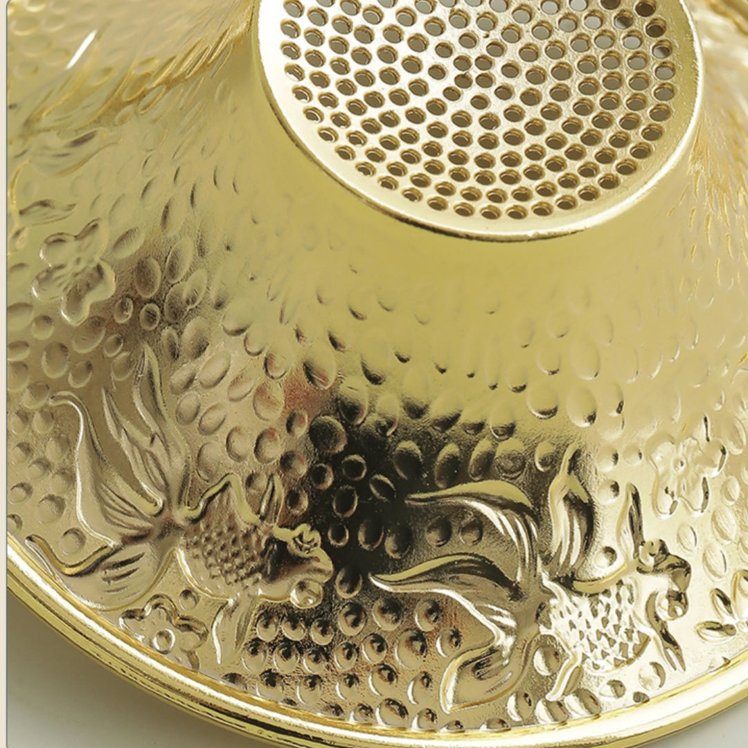 Premium Koi & Plum Blossom Tea Strainer - Alloy Filter with Wooden Handle