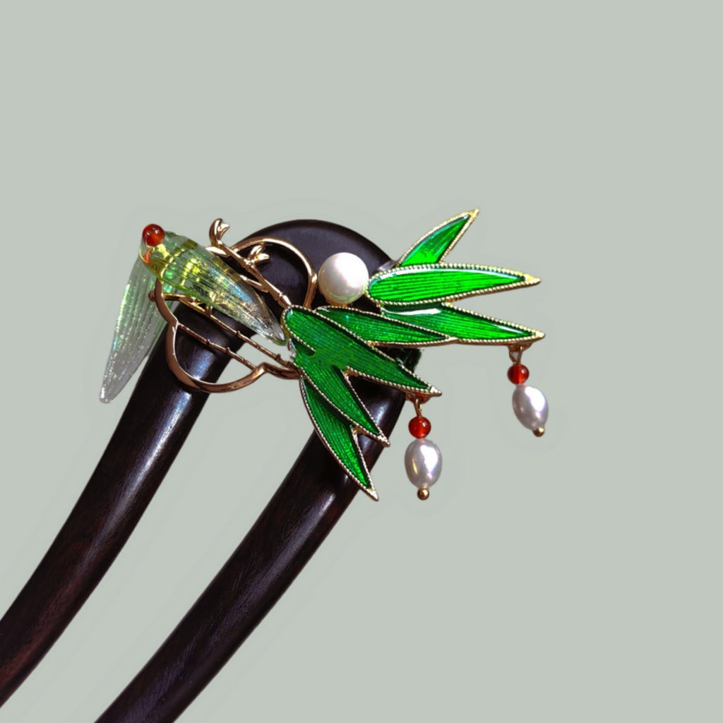 New Chinese Style Black Sandalwood Hairpin with Lucky Bamboo Design