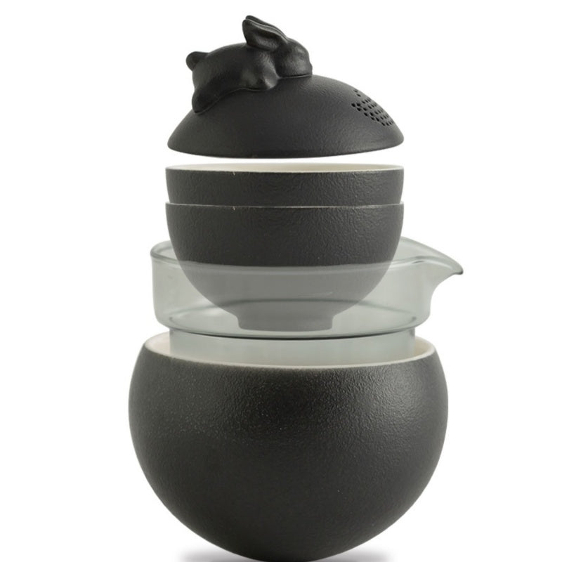 A beautifully crafted collection Ceramic Rabbit Travel Tea Set