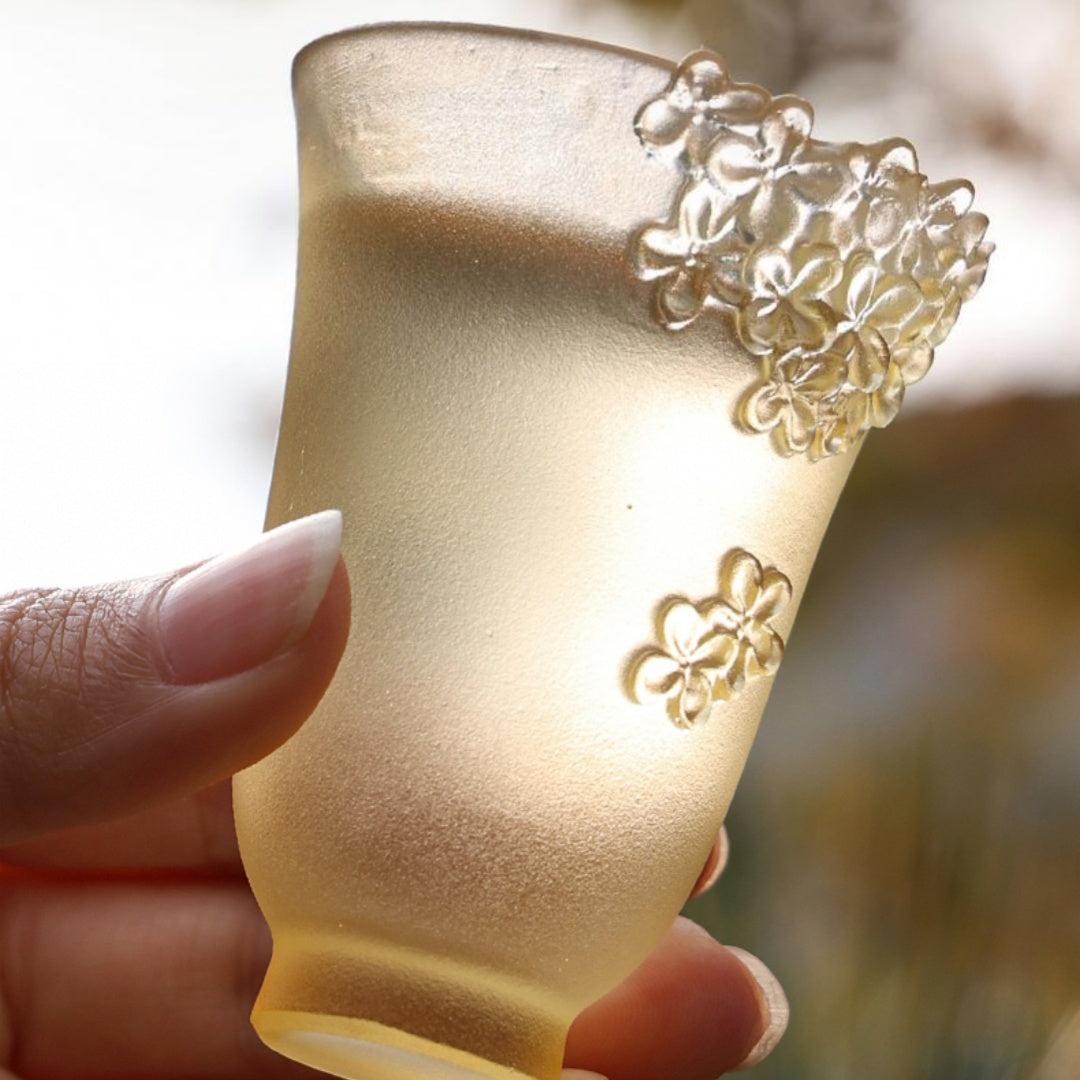 Autumn Fragrance Ancient Glass Osmanthus Tea Cup and Coaster Set