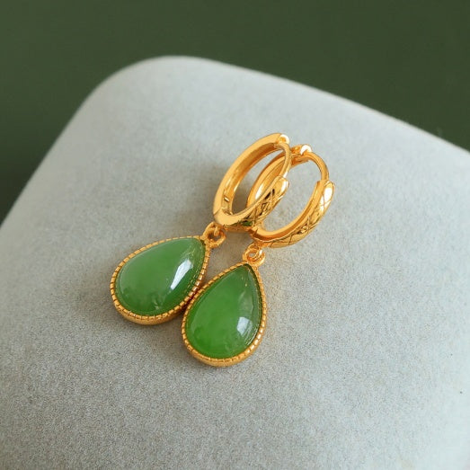 Natural Hetian Jadeite Waterdrop Earrings with Sterling Silver S925