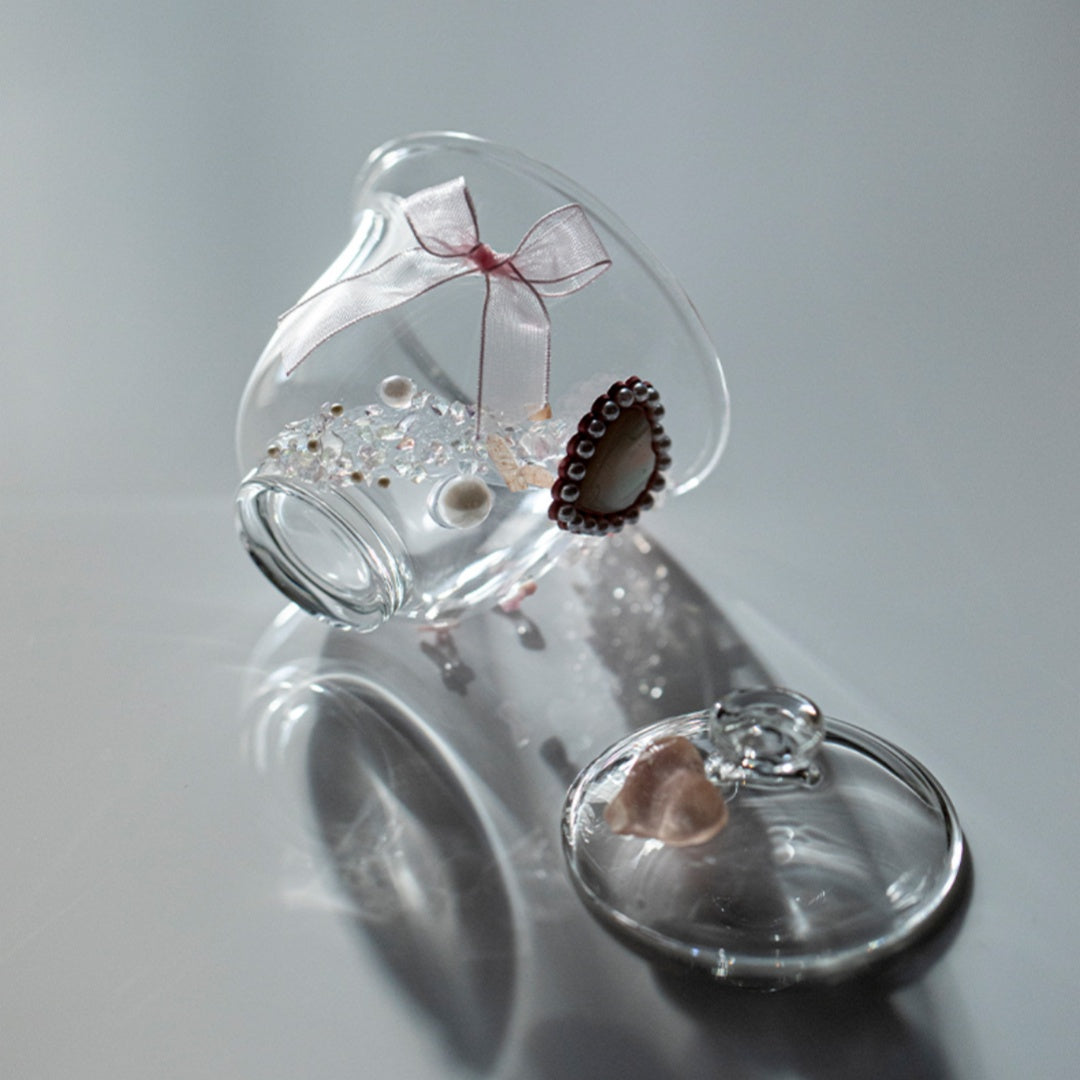 Crystal Heart Glass Gaiwan - Heat-Resistant Lidded Tea Bowl Set