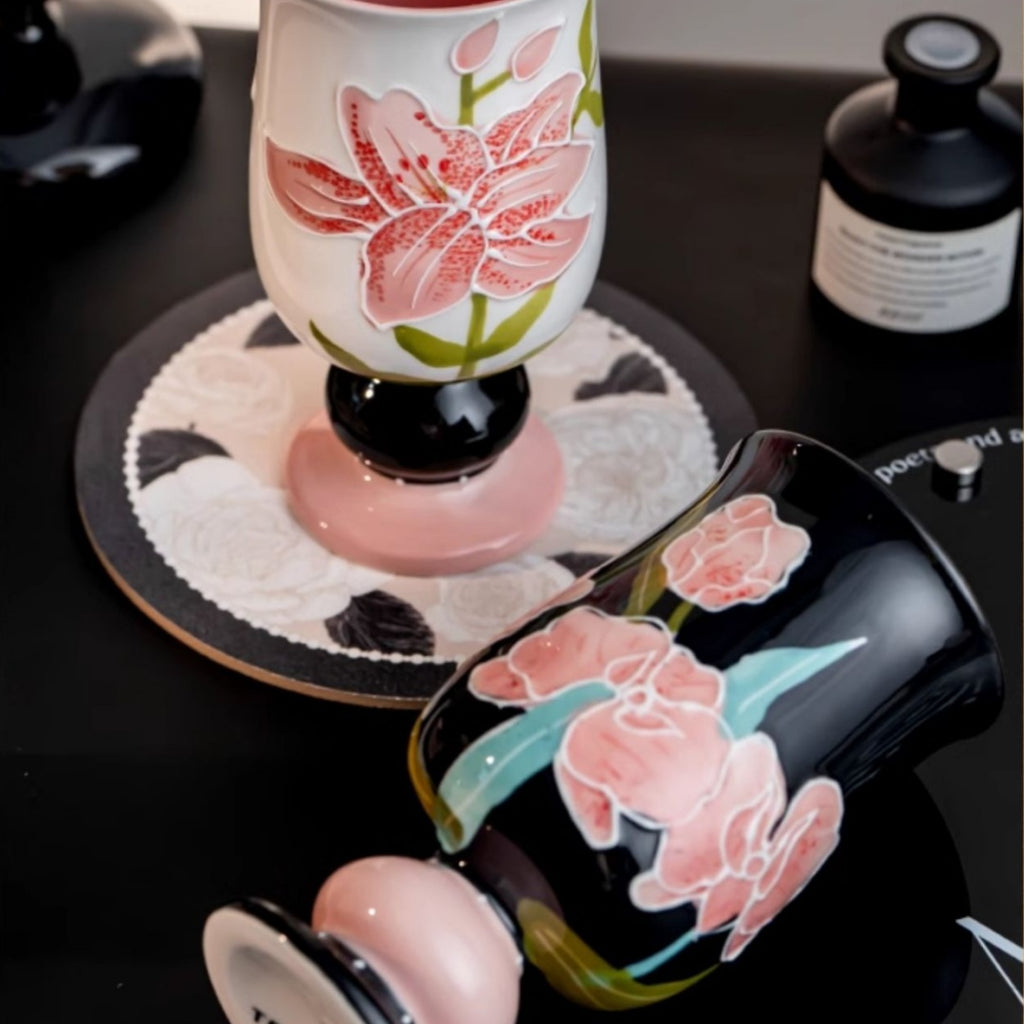 Ceramic Mug - Hand-Painted Lily & Orchid Design