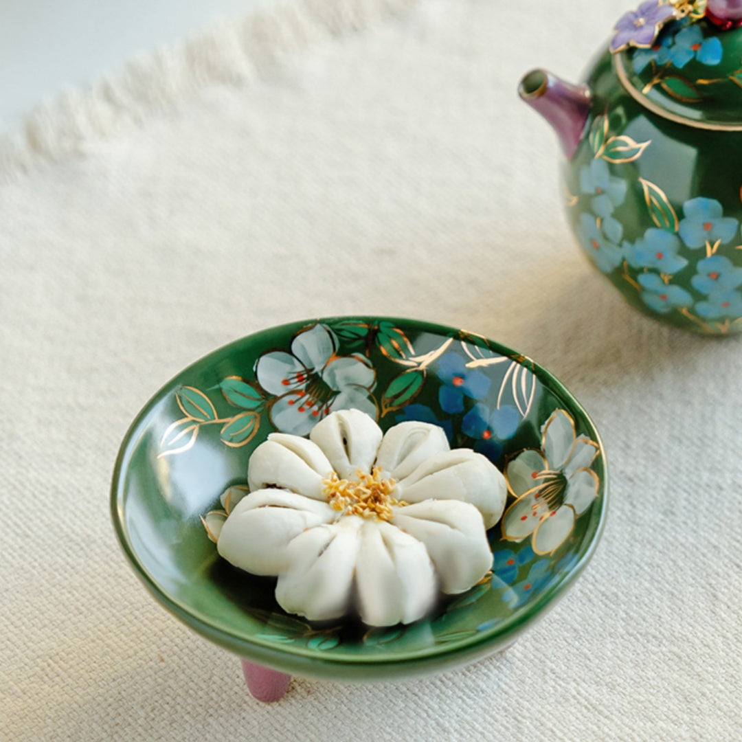 Premium Gongfu Tea Set - Handcrafted Emerald Green Porcelain with Hand-Painted Jasmine Motif