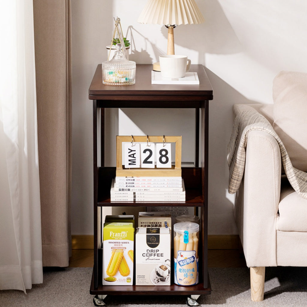 Multi-Functional Rolling End Table with Foldable Shelf