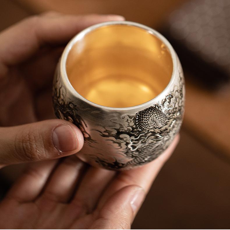 Dragon-Patterned Silver-Glazed Tea Cup