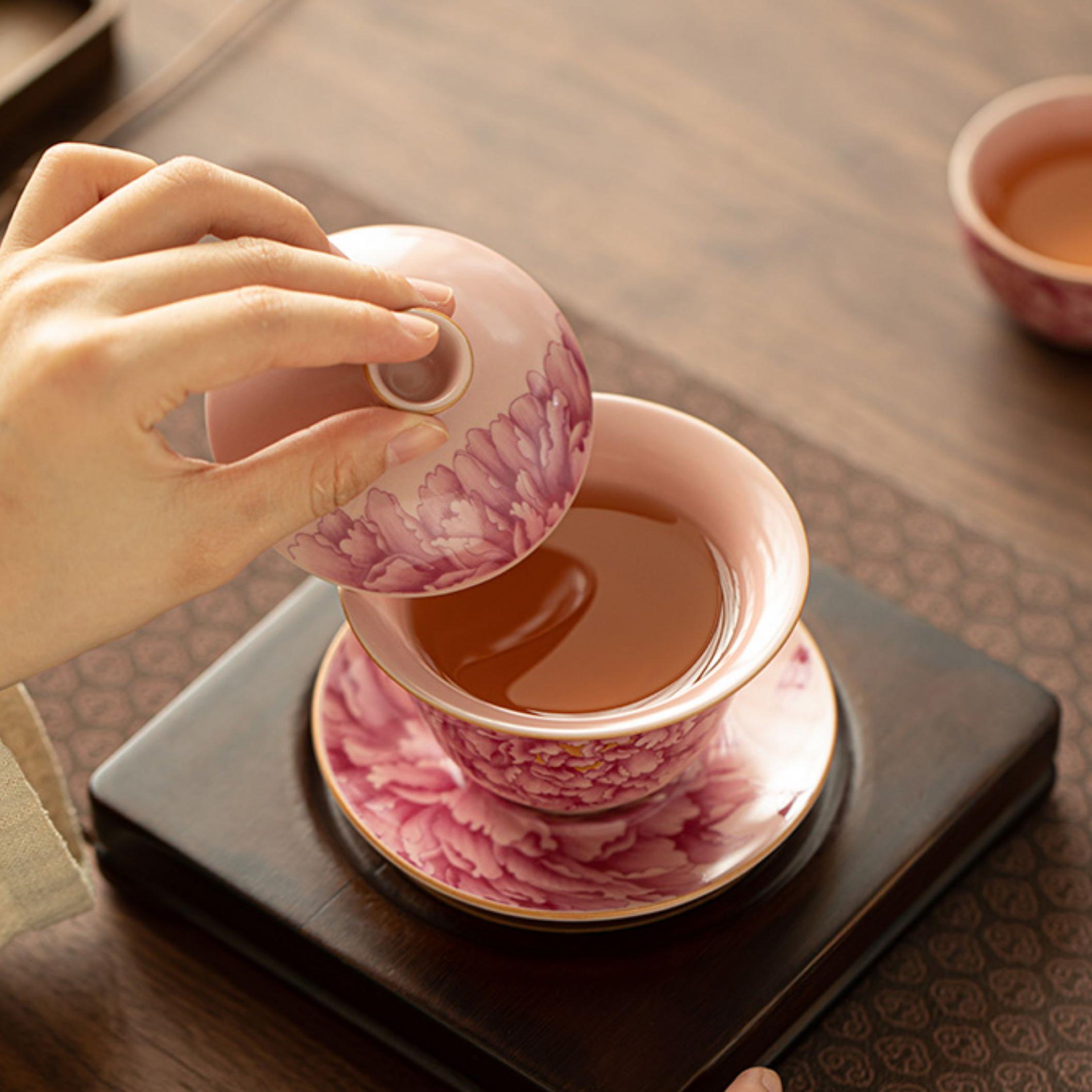 Pink Peony Ceramic Gaiwan