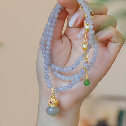 Elegant Natural Hetian Jade Lavender Gourd Pendant Necklace