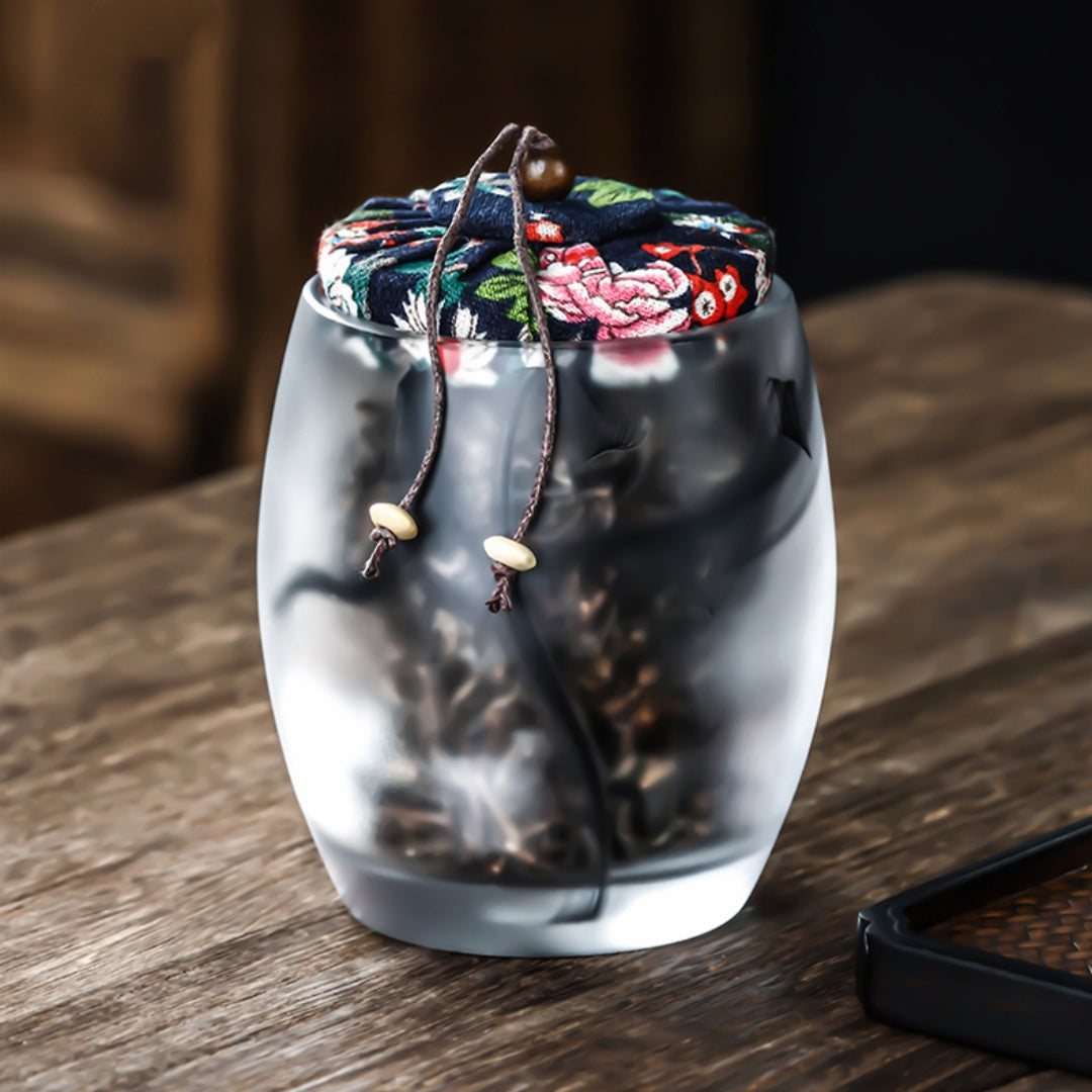 "Ink Wash" Glass Tea Canister with Wooden Lid