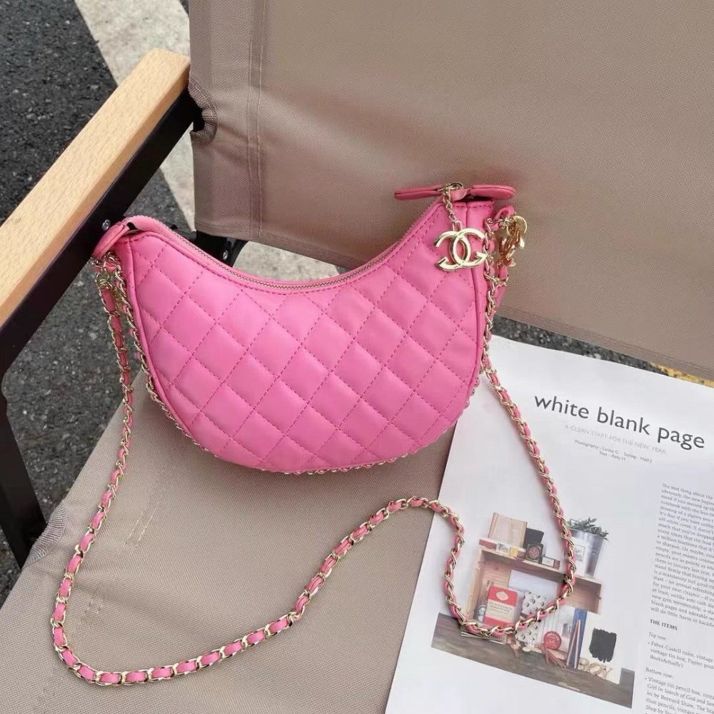 #207 Crescent-Shaped Chain Hobo Handbag