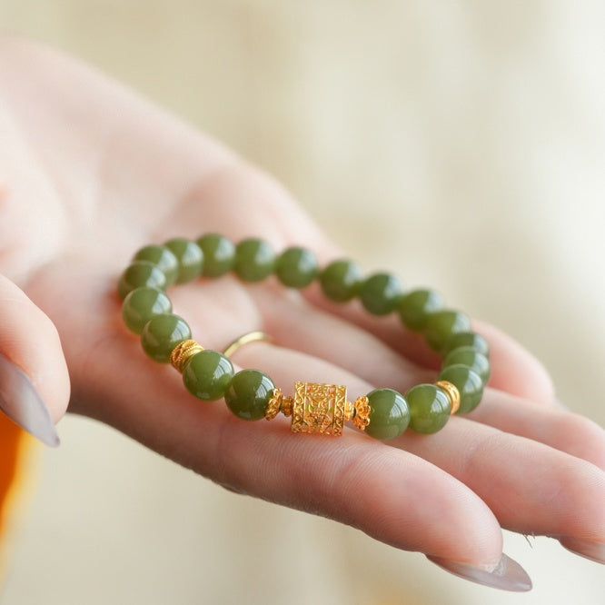 Natural Handcrafted Hetian Jade Beaded Bracelet