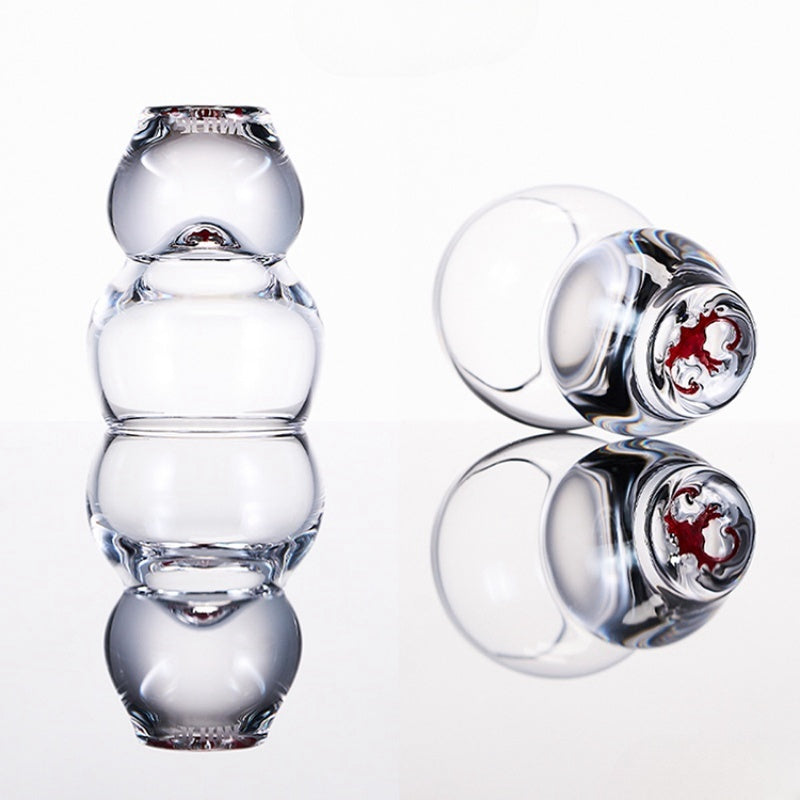 Elegant Gourd Shaped Crystal Glass Wine Decanter Cup Collection with Red Accents