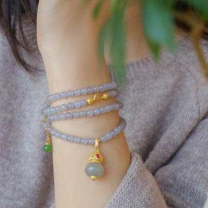 Elegant Natural Hetian Jade Lavender Gourd Pendant Necklace