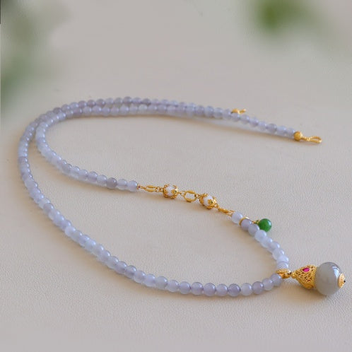 Elegant Natural Hetian Jade Lavender Gourd Pendant Necklace