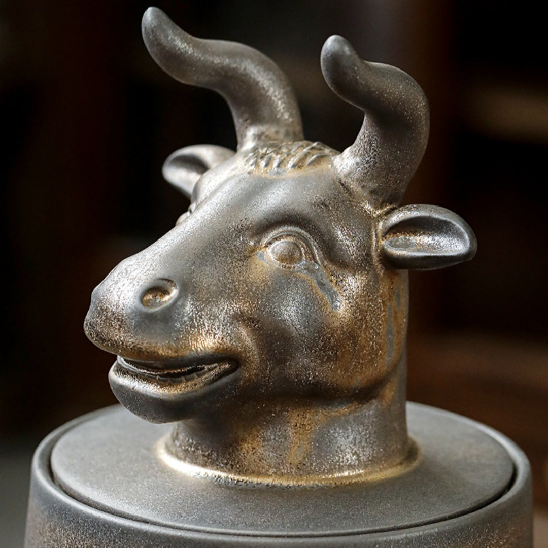 Gilded Zodiac Tea Caddy - 12 Chinese Animal Sign Ceramic Storage Jar