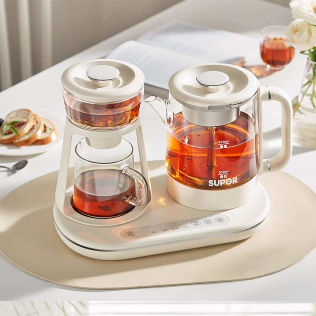 Electric Tea Kettle with Glass Pot Steam Tea Maker - Automatic Spray-Type Brewing System