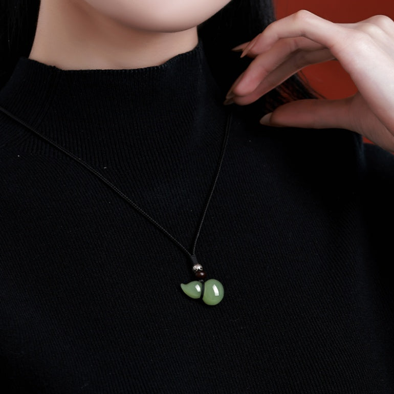 Natural Hetian Jade Gourd Pendant Necklace