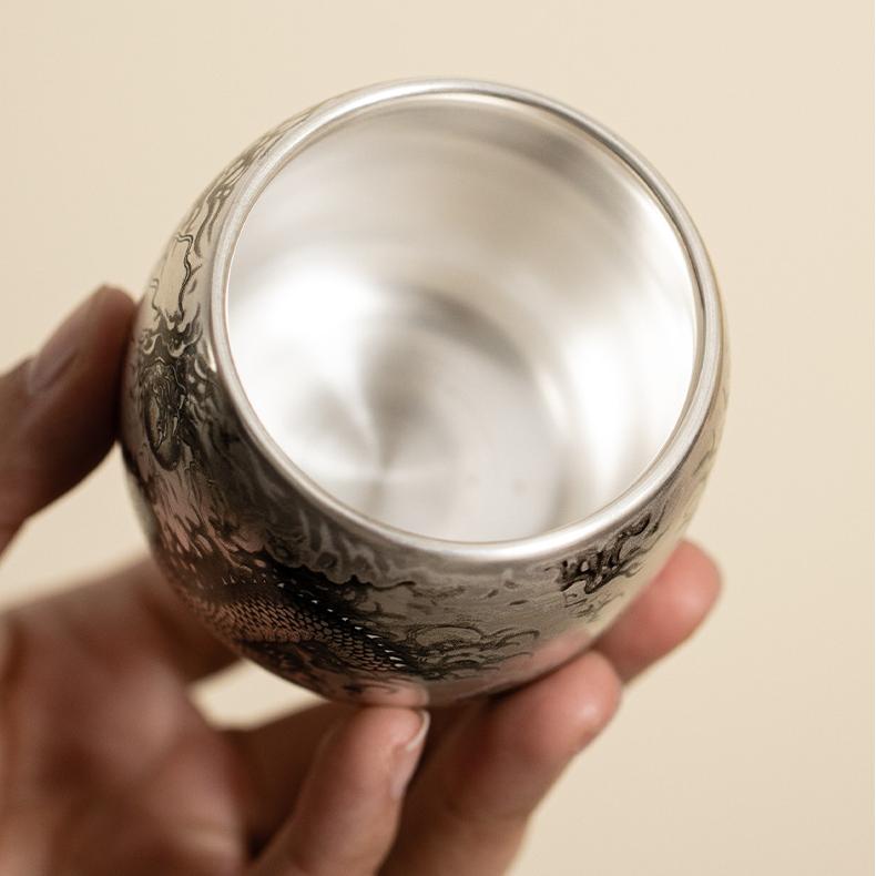 Dragon-Patterned Silver-Glazed Tea Cup
