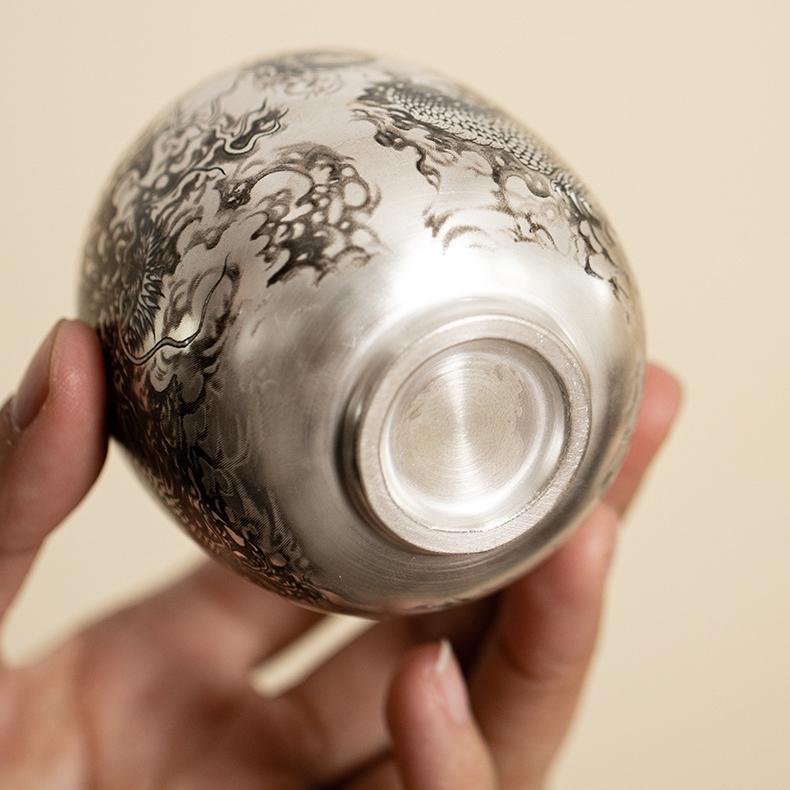 Dragon-Patterned Silver-Glazed Tea Cup