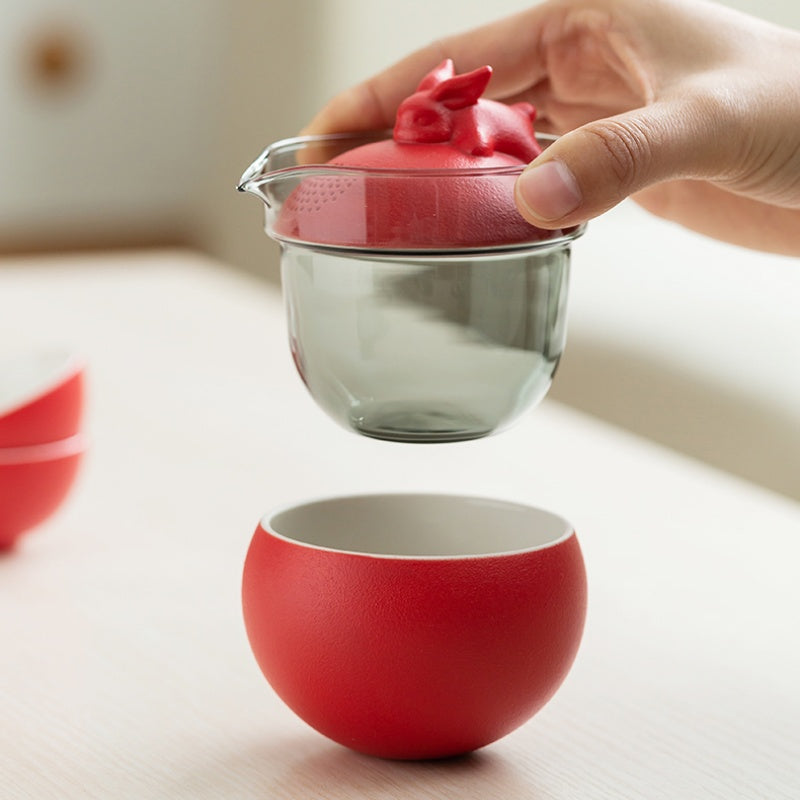 A beautifully crafted collection Ceramic Rabbit Travel Tea Set