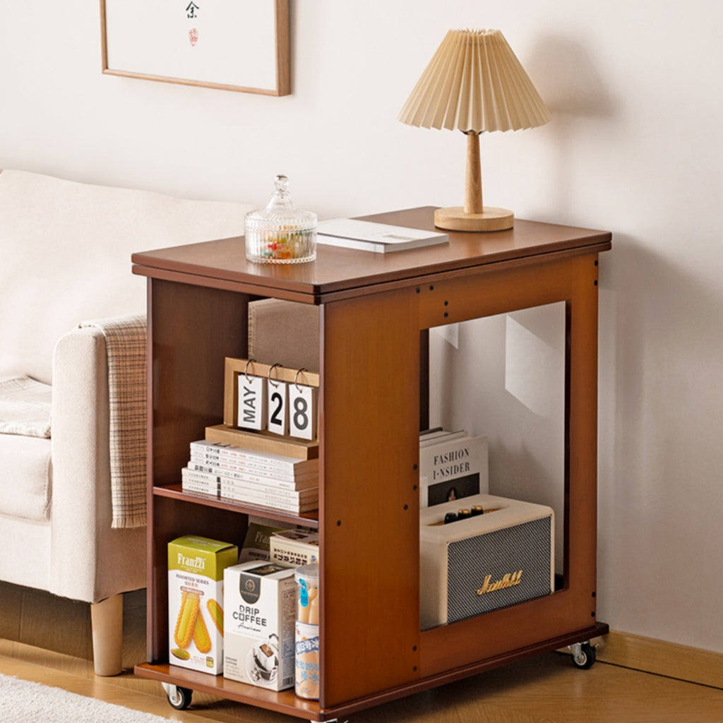 Multi-Functional Rolling End Table with Foldable Shelf