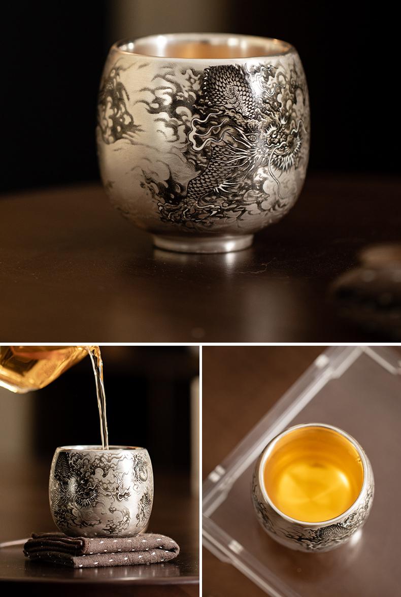 Dragon-Patterned Silver-Glazed Tea Cup