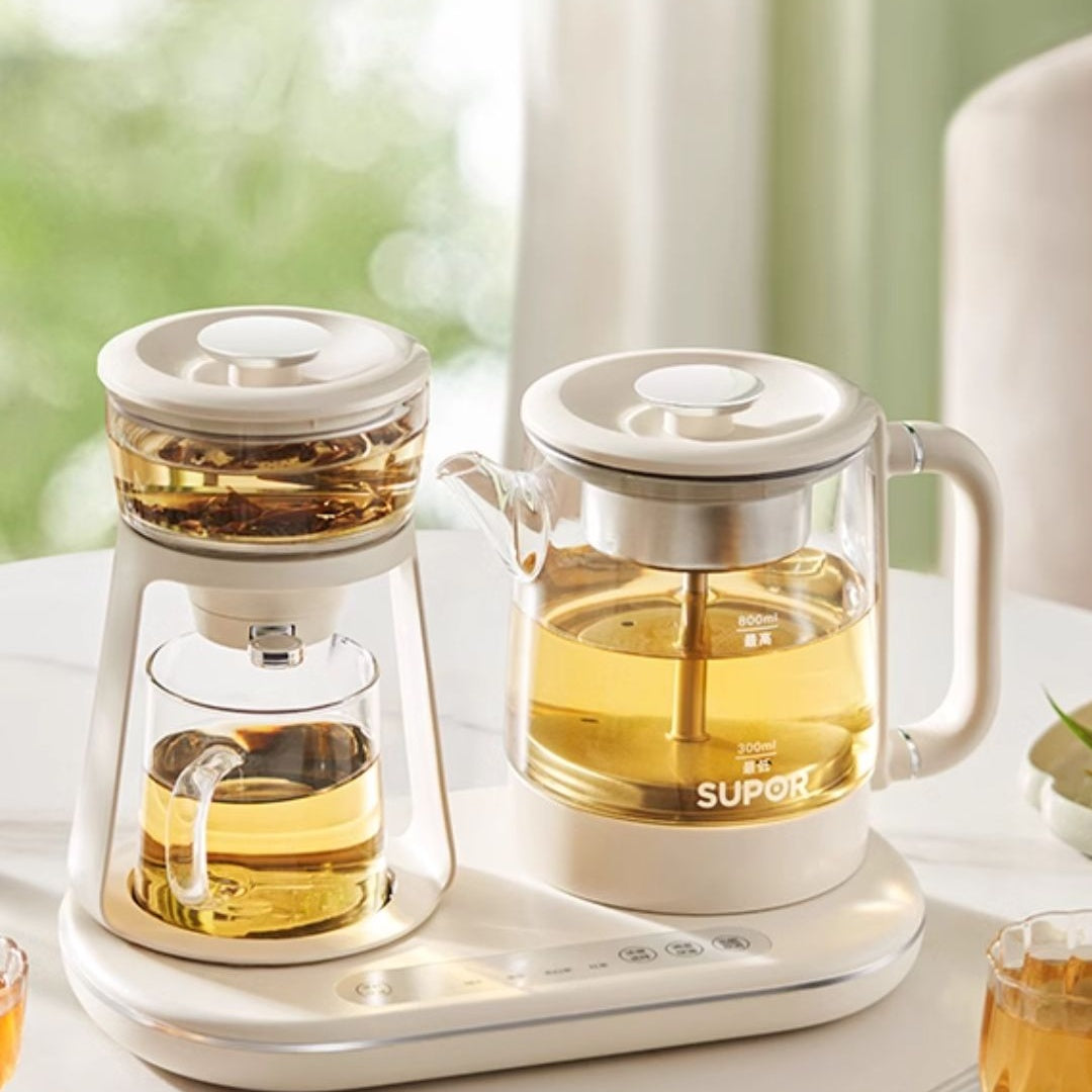Electric Tea Kettle with Glass Pot Steam Tea Maker - Automatic Spray-Type Brewing System