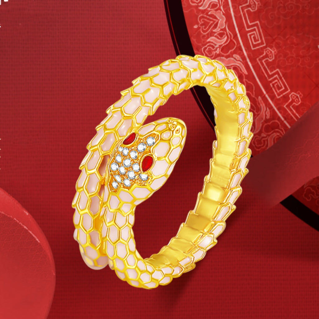 18K Gold Snake Ring With Enamel And Cubic Zirconia - Elegant Snake-Inspired Jewelry For Women