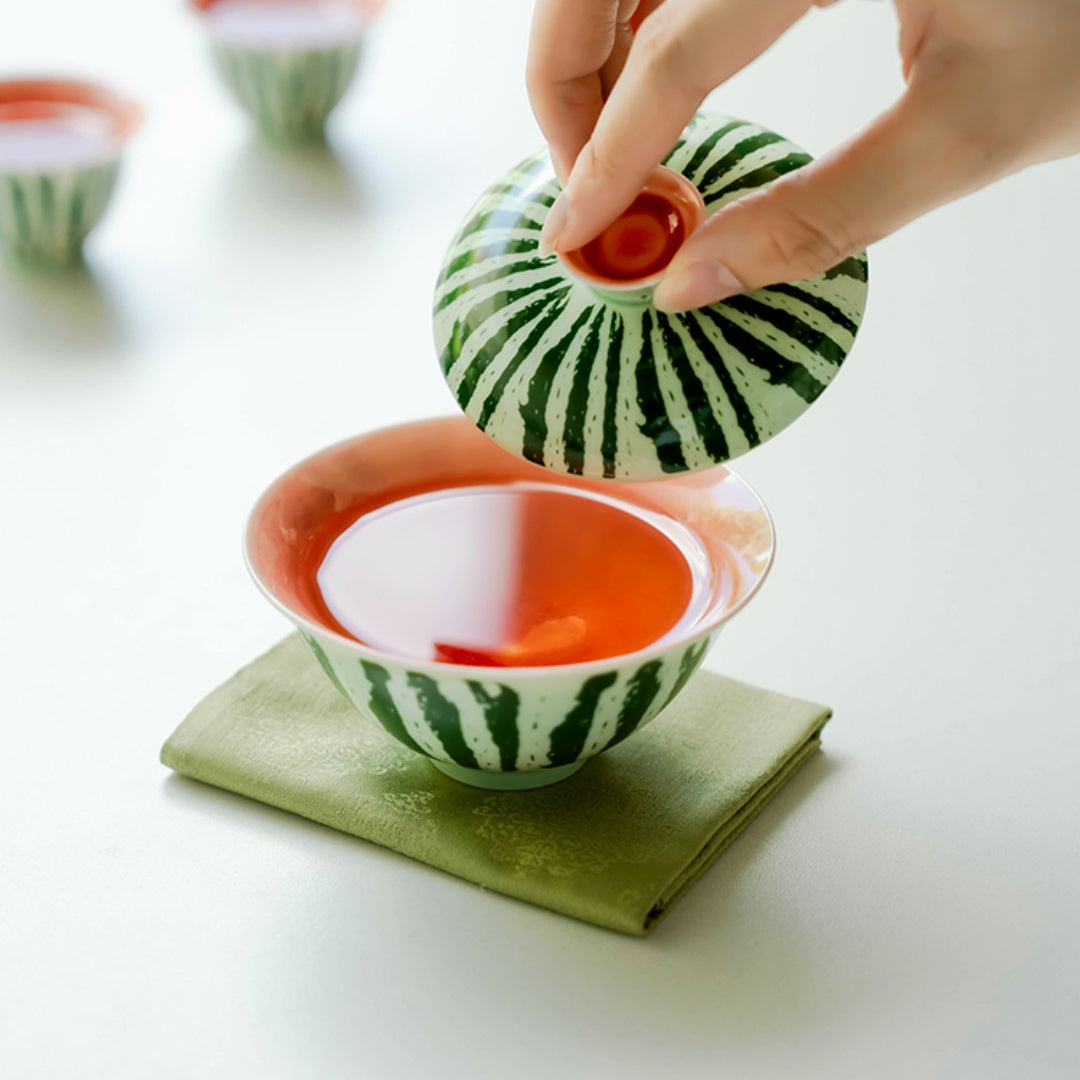 Watermelon Gaiwan Playful Ceramic Gaiwan with Fruit-Inspired Design