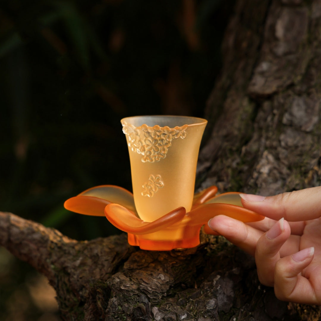 Autumn Fragrance Ancient Glass Osmanthus Tea Cup and Coaster Set
