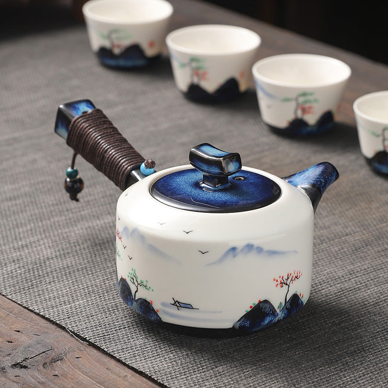 Hand-Painted Landscape Pitcher Handle Teapot