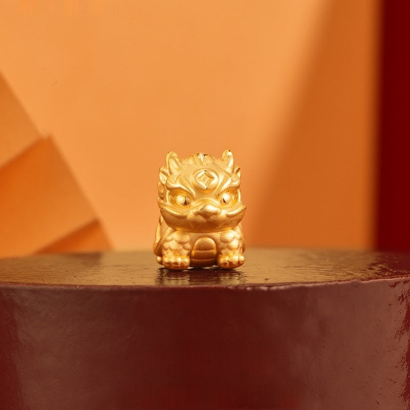 999 24K Pure Gold Adorable Yuan Rui Dragon Turtle Beaded Bracelet