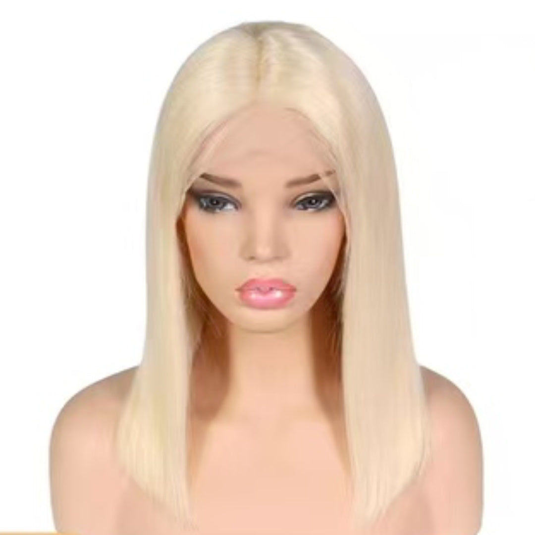 100% Human Hair Half Lace Wig with Hand-Tied Bangs - DIY Color and Style, Default 180% Density