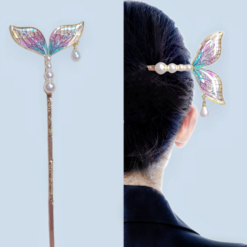 Exquisite Mermaid Tail Hairpin with Blue-Purple Tassels