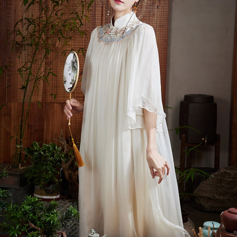 The World Of Timeless Elegance With Chinese-Style Mulberry Silk Cloud Collar Cheongsam Retro Dress