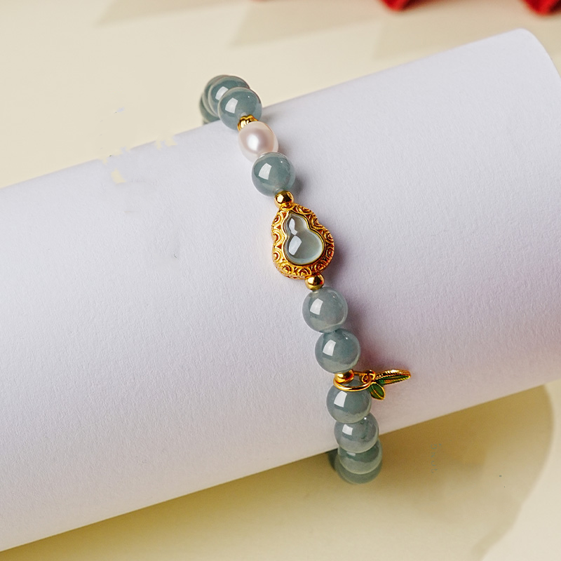 Jade Bracelet With Gourd Charm - Natural Crystal Beaded Jewelry For Women Ideal Women's Day Gift
