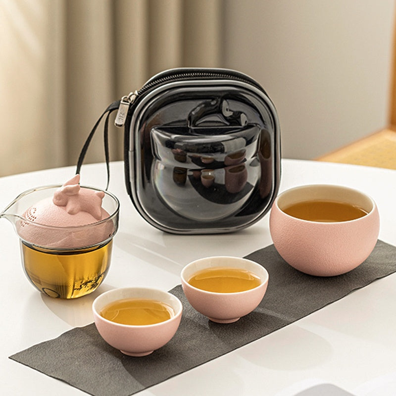 A beautifully crafted collection Ceramic Rabbit Travel Tea Set
