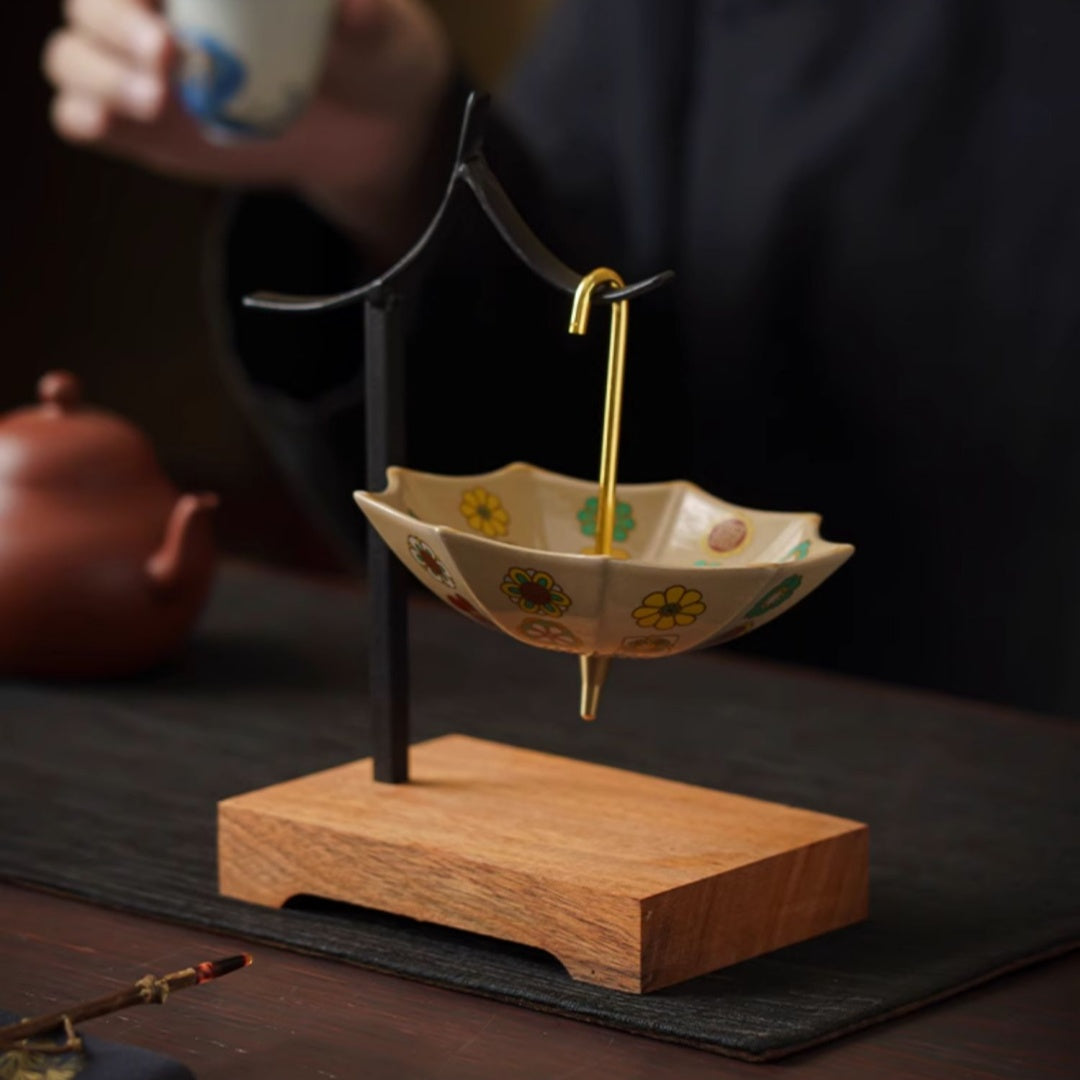 Umbrella-Shaped Ceramic Tea Filter - Creative Tea Leaf Strainer with Stand