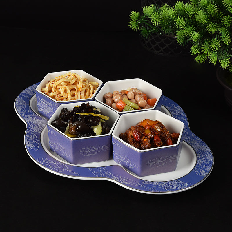 New Chinese Style Ceramic Hexagonal Snack Bowl Set