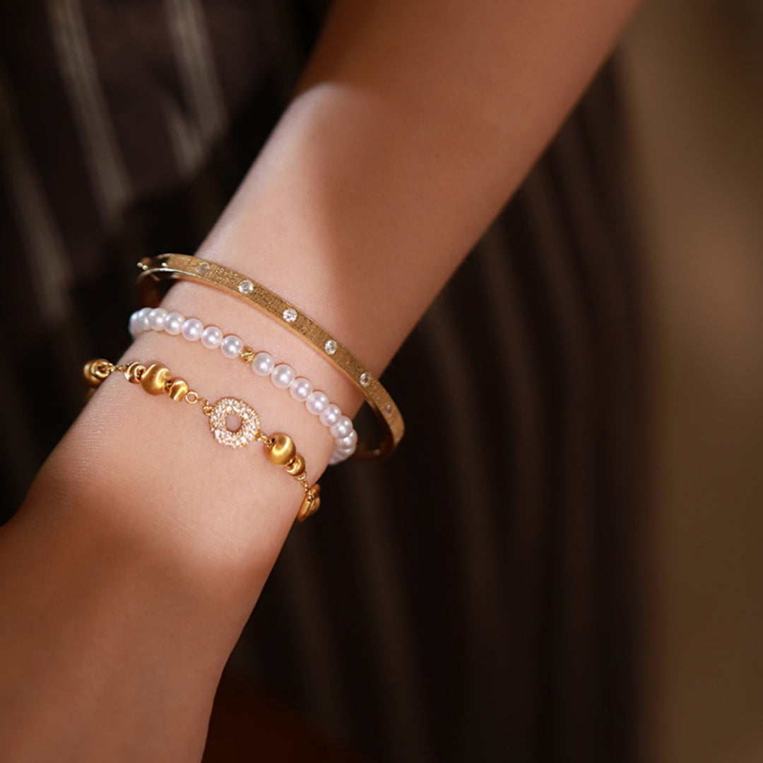 Butter Cookie Retro Design Layered Sterling Silver Gold-Plated OT Clasp Bracelet