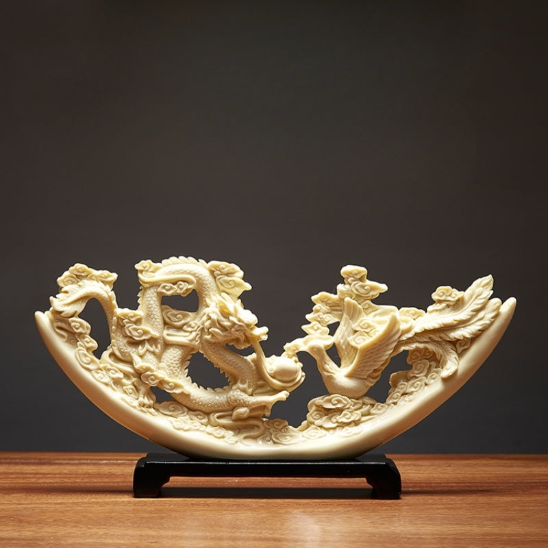 Eco Friendly Resin Dragon and Phoenix Carved Art Sculpture