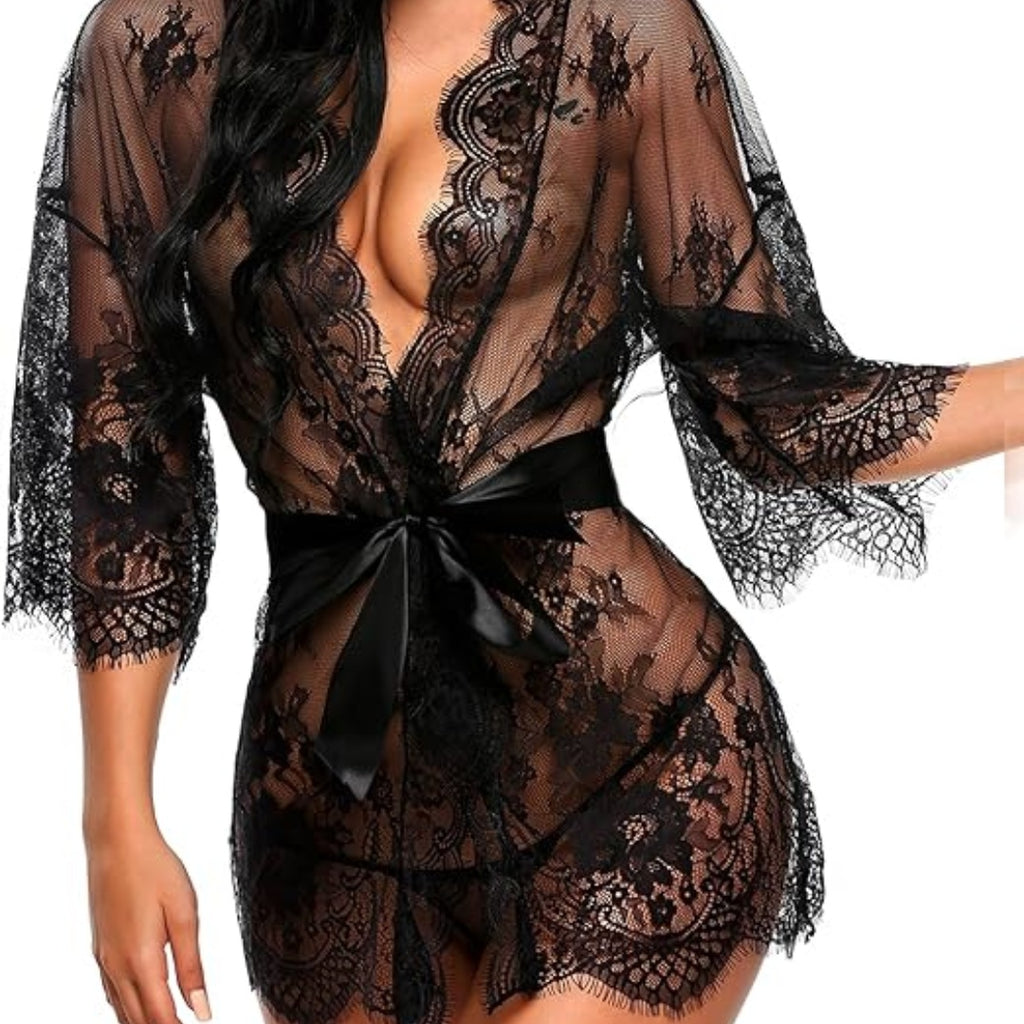 #227 Avidlove Women's Lace Kimono Robe Babydoll Lingerie Mesh Nightgown