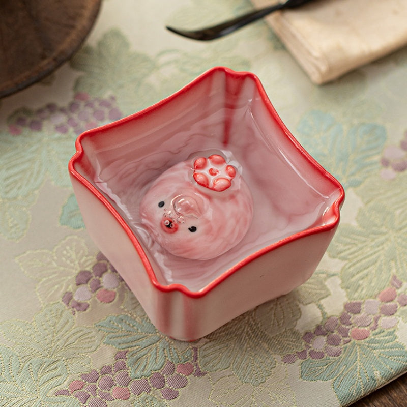 Handcrafted Ceramic Bubble Blowing Fish Tea Pet and Cup Set