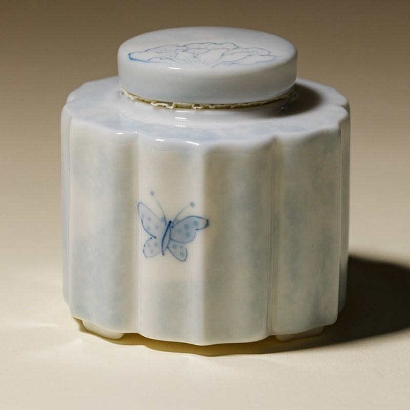 Hand Painted Butterfly and Floral Ceramic Tea Caddy