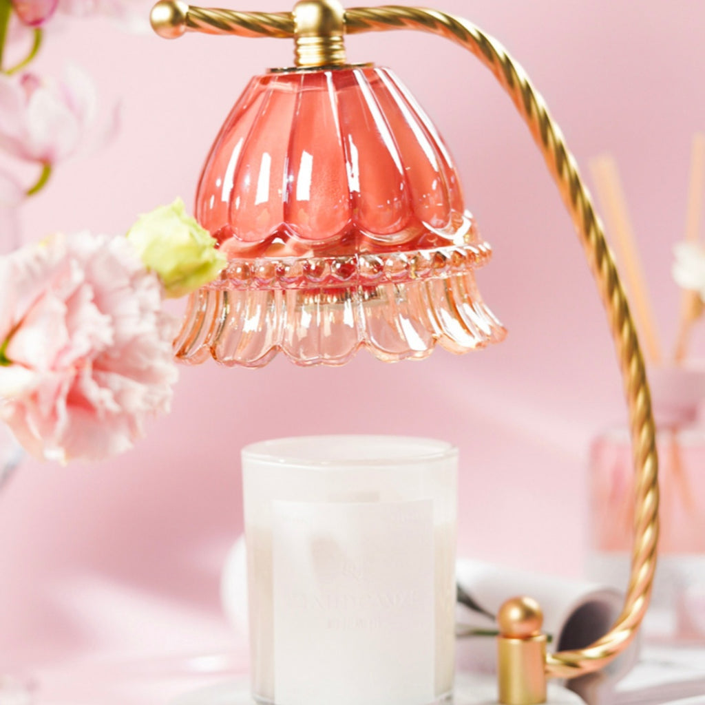 Pink Lily of the Valley Aroma Wax Melter with Temperature Control and Auto Shut-off Retro Romantic Scented Lamp