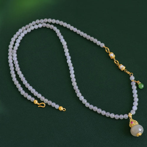 Elegant Natural Hetian Jade Lavender Gourd Pendant Necklace