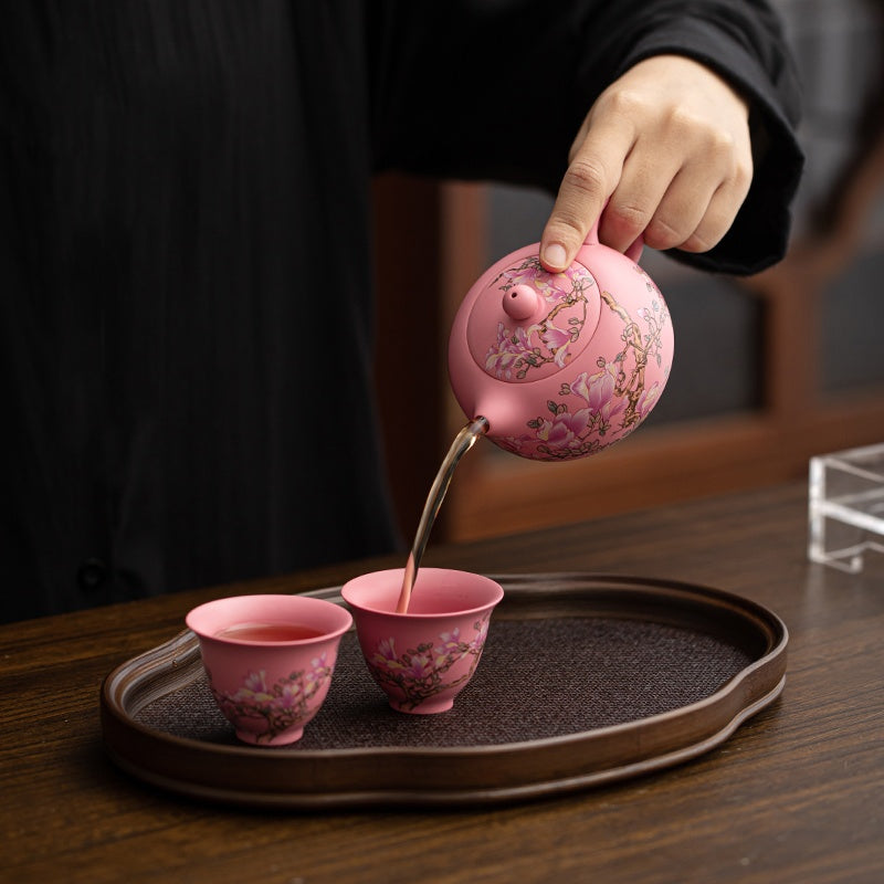 Handcrafted Pink Purple Sand Xi Shi Tea Set 1 Teapot 190ml, 2 Cups 50ml for each - Traditional Chinese Kung Fu Tea Ceremony Set with One Pot and Two Cups